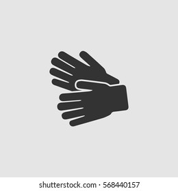 Garden Gloves icon flat. Black pictogram on grey background. Vector illustration symbol