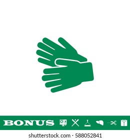 Garden Gloves icon flat. Green pictogram on white background. Vector illustration symbol and bonus button