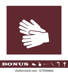 Garden Gloves icon flat. White pictogram on brown background. Vector illustration symbol and bonus icons
