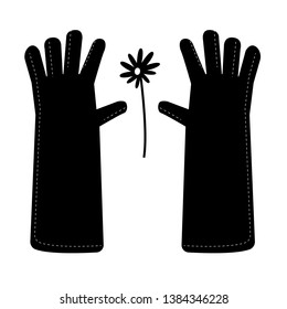 Garden gloves in a simple style. Daisy flower. Vector illustration. Idea for gardening website design, icon, logo.