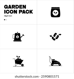 Garden glyph icon illustration bundle