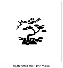 Garden glyph icon. Traditional gardens accompanied by Japanese aesthetics. Bonsai tree. Natural landscape.Japanese culture concept.Filled flat sign. Isolated silhouette vector illustration