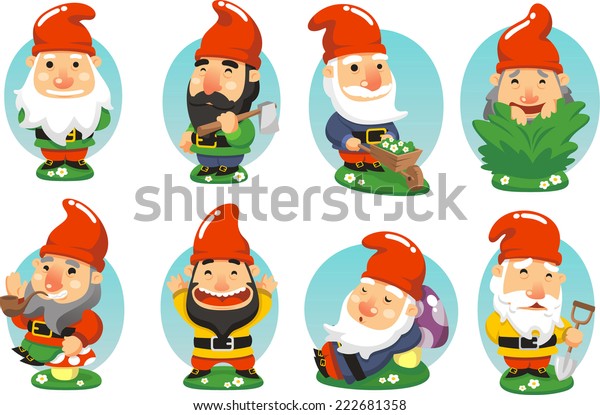 Garden Gnome Cartoon Set Fun Illustrations Stock Vector (Royalty Free ...