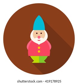 Garden Gnome Circle Icon. Flat Design Vector Illustration with Long Shadow. Nature Gardening Symbol.