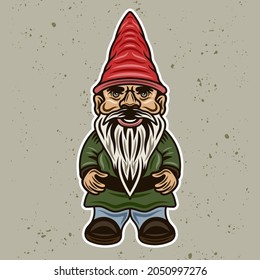 Garden gnome full length vector illustration in colorful cartoon style isolated on light background