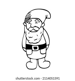 Dibujo de la mano del gnomo del jardín, ilustración vectorial. Enano dibujado a mano
