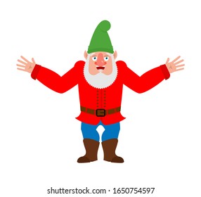 Garden gnome happy. dwarf merry, Joyful. Vector illustration