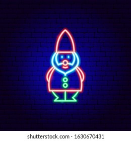 Garden Gnome Neon Sign. Vector Illustration of Gardening Promotion.