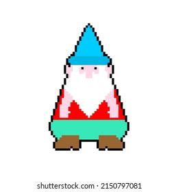 Garden gnome pixel art. 8 bit pixelated cartoon Vector illustration icon