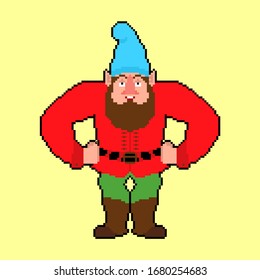 Garden gnome pixel art. dwarf 8 bit. Pixelate Vector illustration