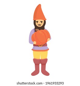 Garden gnome with pumpkin icon. Cartoon of Garden gnome with pumpkin vector icon for web design isolated on white background
