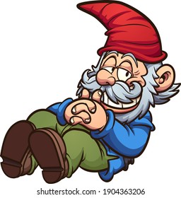 Garden gnome in a resting position cartoon. Vector clip art illustration with simple gradients. Some elements on separate layers.
