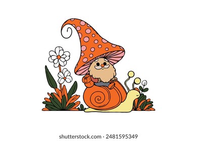 A garden gnome riding a snail