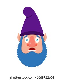 Garden gnome scared OMG emotion. dwarf Oh my God emoji. Frightened Vector illustration