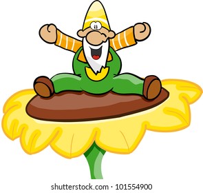 garden gnome sits on a sunflower svg