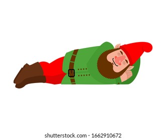 Garden gnome sleeping. dwarf asleep. dormant Vector illustration