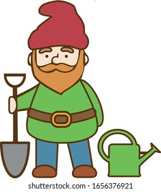 Garden Gnome with Spade and Watering Can
