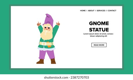 garden gnome statue vector. beard decoration, hat dwarf, cap figure garden gnome statue web flat cartoon illustration
