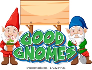 Garden gnome with wooden banner sign illustration