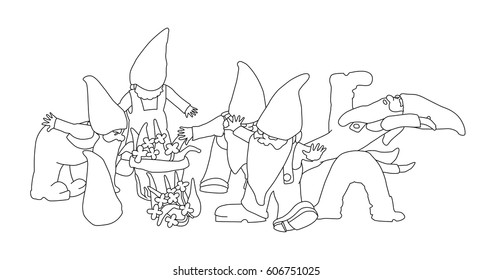Garden gnomes contour draw