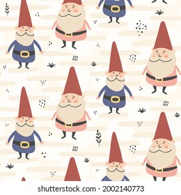 Garden Gnomes seamless pattern - print design of cute gnomes