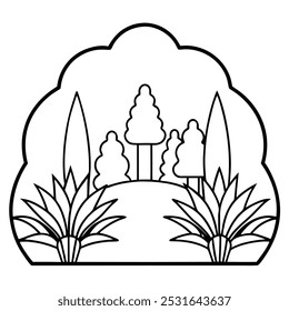 Ilustrador de arte de línea de Vector de silueta de jardín de gracia