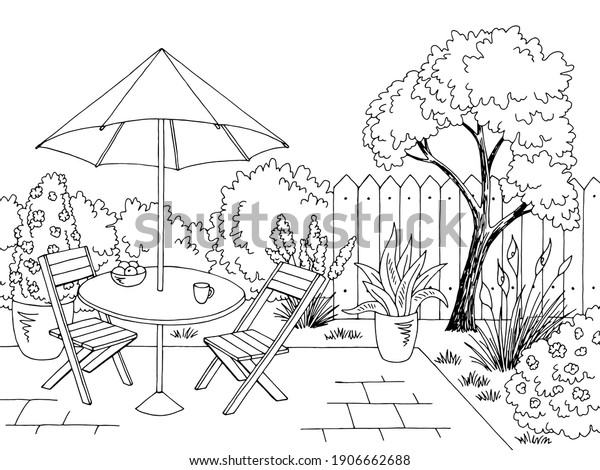 Garden Graphic Backyard Table Black White Stock Vector (Royalty Free ...