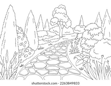 Garden graphic black white landscape sketch illustration vector 