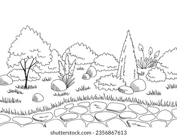 Garden graphic black white landscape sketch illustration vector 