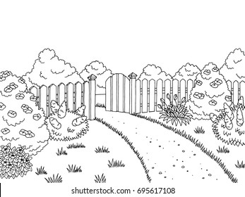 Garden graphic black white landscape sketch illustration vector
