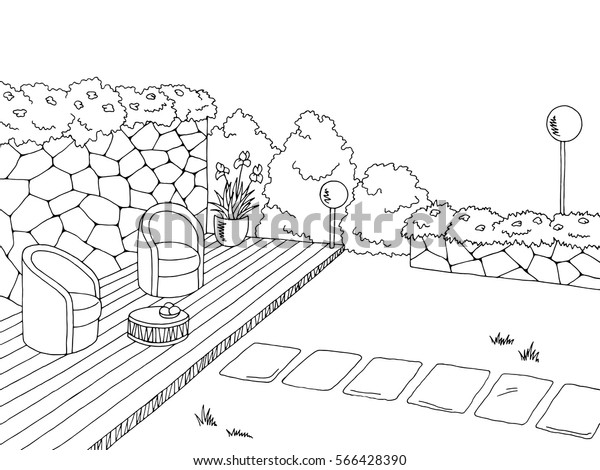 Garden Graphic Black White Sketch Illustration Stock Vector (Royalty ...
