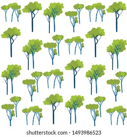 Garden Green Trees Vegetation Seamless Pattern. Endless Forest Illustration. Flat Vector Wrapping or Wallpaper with Natural Design. Different Cartoon Park or Farm Deciduous Plans Textile Cover