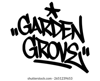 Garden Grove graffiti tag in bold black lettering on transparent background. Laid-back urban style with creative energy and southern California flow