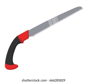 Garden hacksaw saw isolated on a white background. Pruning Saw gardener sawing branch. Vector illustration