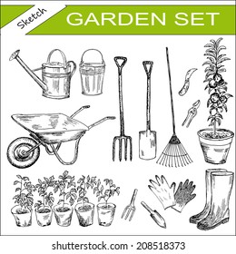 garden. hand drawing set of vector sketches