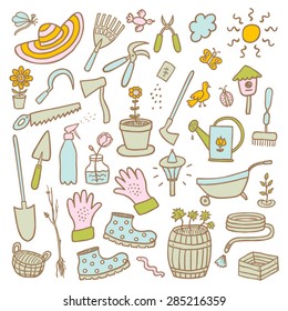 Garden hand drawn cartoon color set