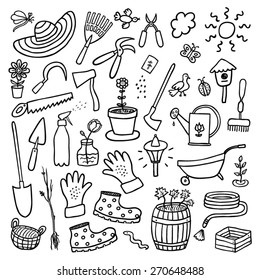 Garden hand drawn cartoon set