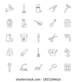 garden hand drawn linear doodles isolated on white background. garden icon set for web and ui design, mobile apps and print products