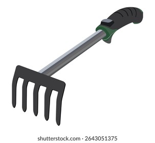 Garden hand rake with ergonomic handle vector illustration
