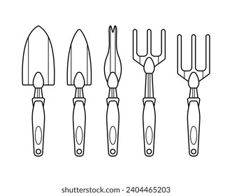 Garden hand tools line objects editable stroke
