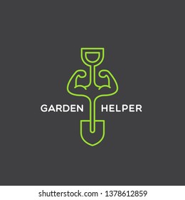 Garden helper logo design template with handy shovel. Vector illustration.