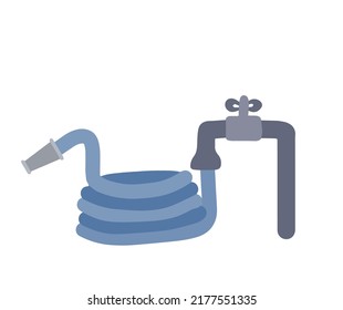 Garden hose. Connection to water supply. Lawn and garden irrigation. Flat cartoon