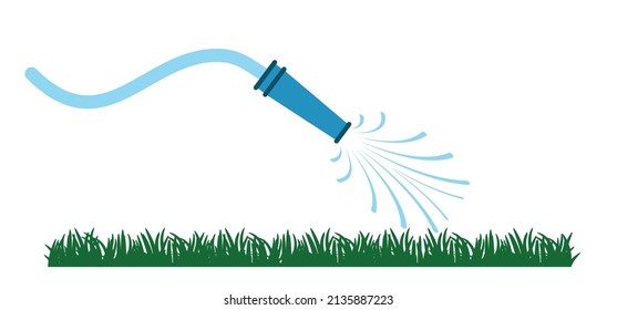 Garden Hose. Grass Lawn With Garden Hosepipe. Cartoon Gras Icon Or Pictogram. Irrigation System For Drip Watering Lawn, Field, Or Grass. 