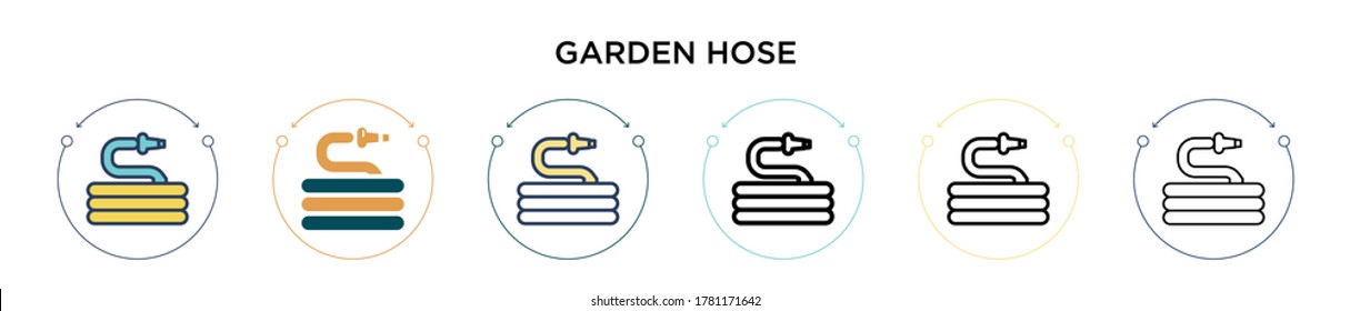 Garden hose icon in filled, thin line, outline and stroke style. Vector illustration of two colored and black garden hose vector icons designs can be used for mobile, ui, web
