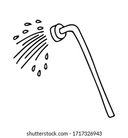 Garden hose nozzle in doodle style. Hand drawn vector illustration in black ink isolated on white background. 