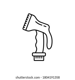 Garden hose nozzle. Linear icon of plastic cap for irrigation. Black simple illustration of device for manual spraying of water. Contour isolated vector emblem on white background