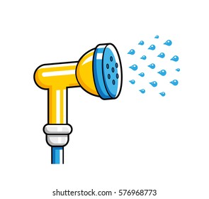 Garden hose nozzle spraying water. Vector icon isolated.