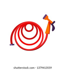 Garden hose. Red hose with sprinkler. Agriculture attributes concept. Vector illustration can be used for topics like garden tools, cultivation, horticulture