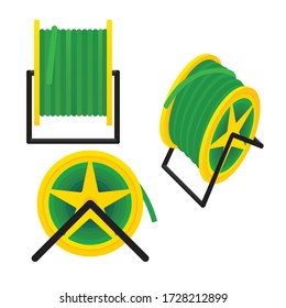 Garden hose reel isolated on white background. Watering equipment. Vector illustration of garden tools.