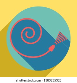 Garden hose sign. Sunset orange icon with llapis lazuli shadow inside medium aquamarine circle with different goldenrod shadow at royal yellow background.